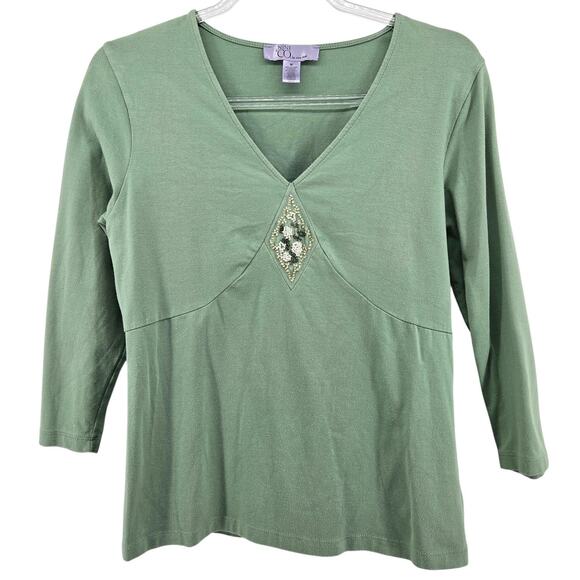 Sage Y2K Babydoll Beaded Top Size MD Forest Fairy Boho Phoebe Buffay 2000s - Picture 1 of 8